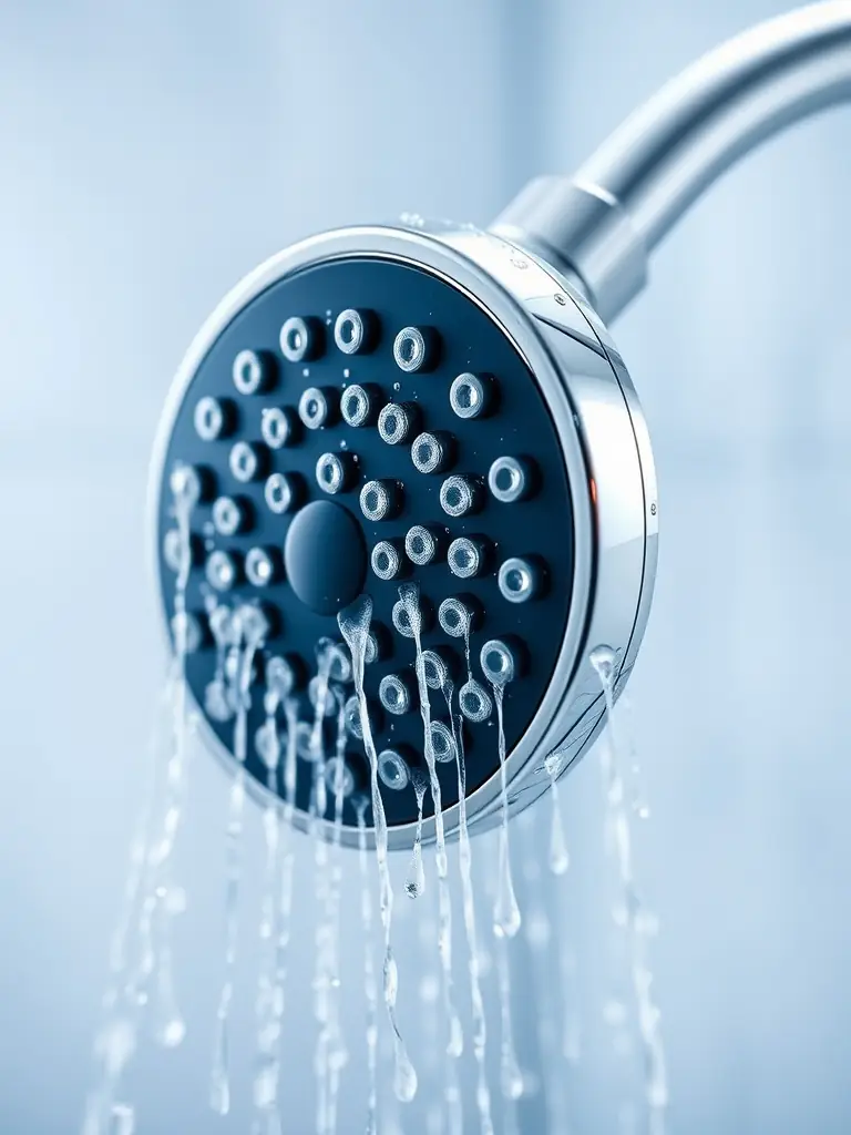 A sleek, modern shower filter with a cylindrical shape, featuring a transparent casing that reveals the internal filtration media. The filter has a polished chrome finish with subtle branding, and is shown attached to a shower arm, emphasizing its clean and functional design.